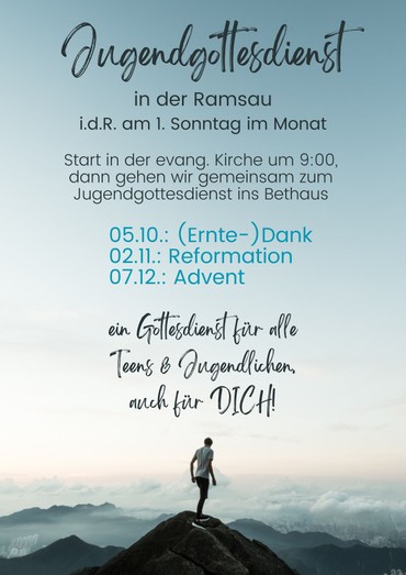 Flyer der Jugendgottesdienste in der Ramsau im Herbst/Winter 2025